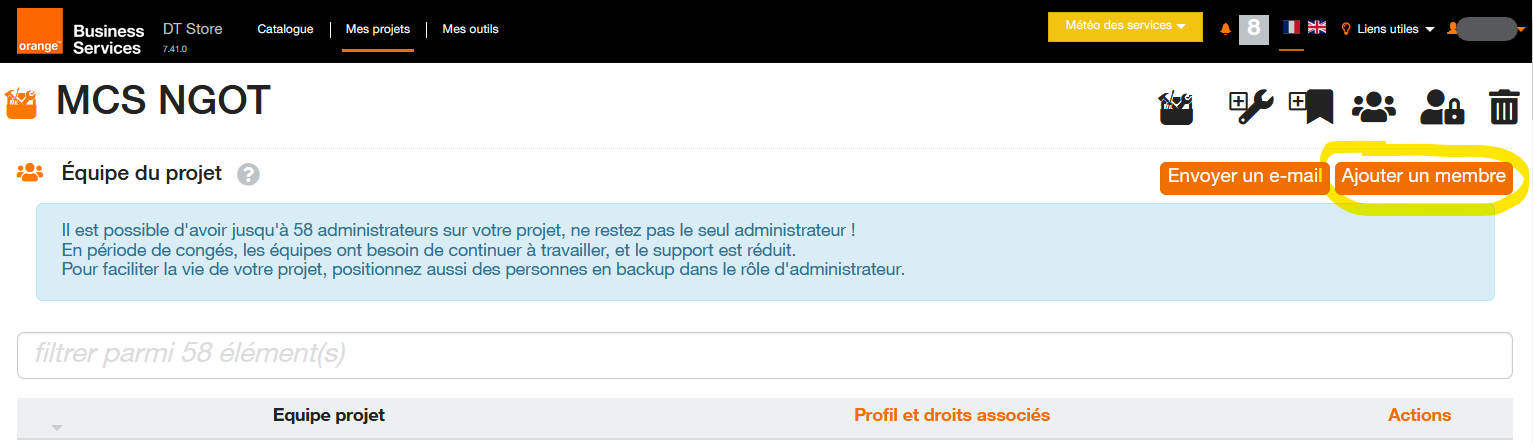 Ajouter un membre au projet