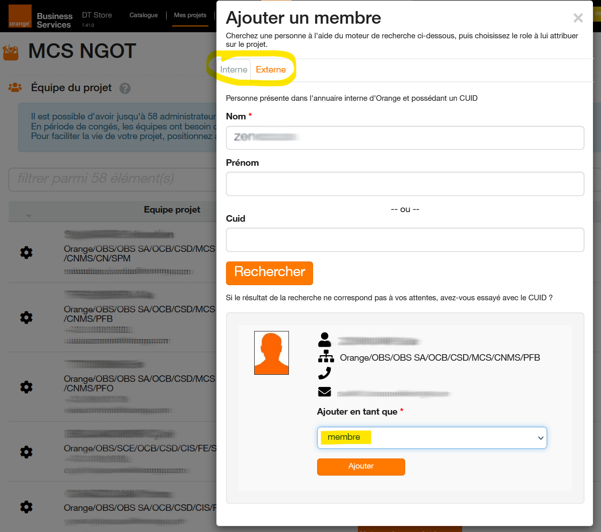 Ajouter un membre au projet