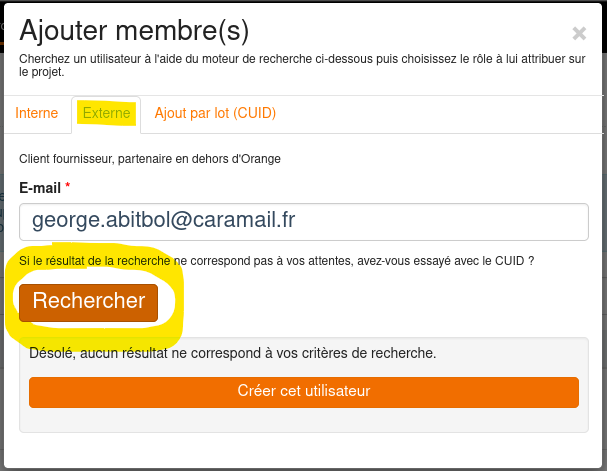 Rechercher un membre externe