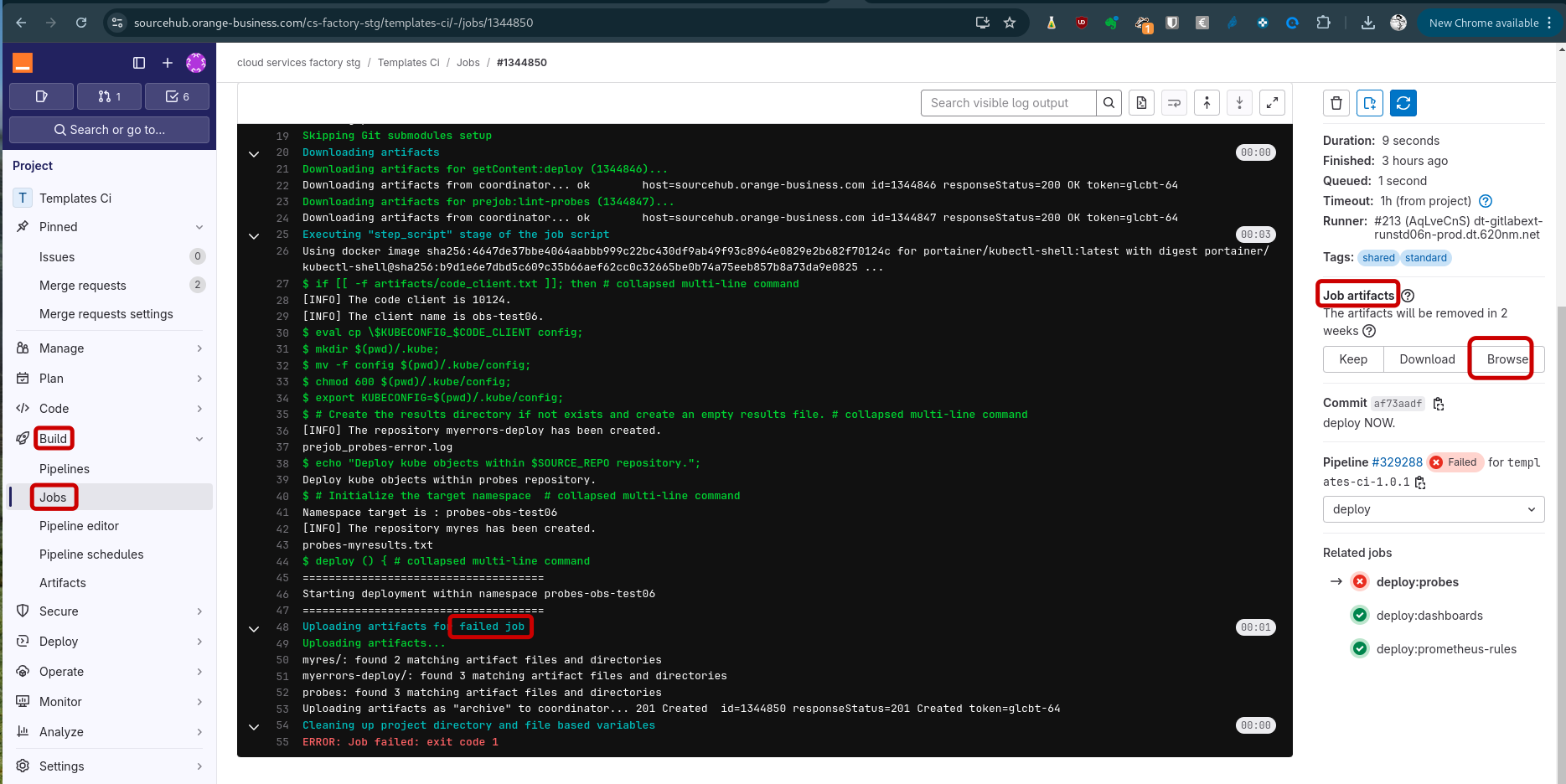 Artifacts logs