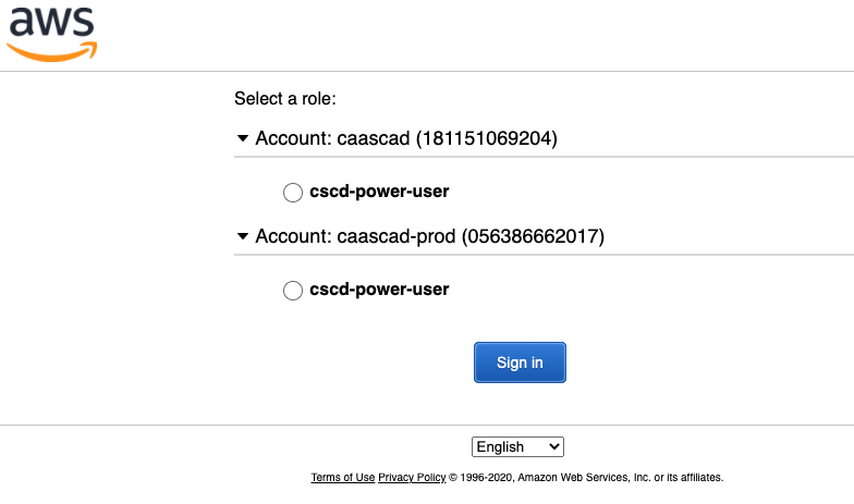 AWS login page