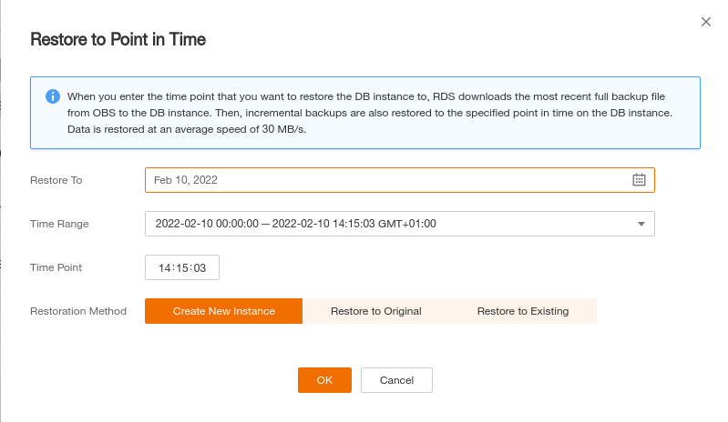Restore dialog