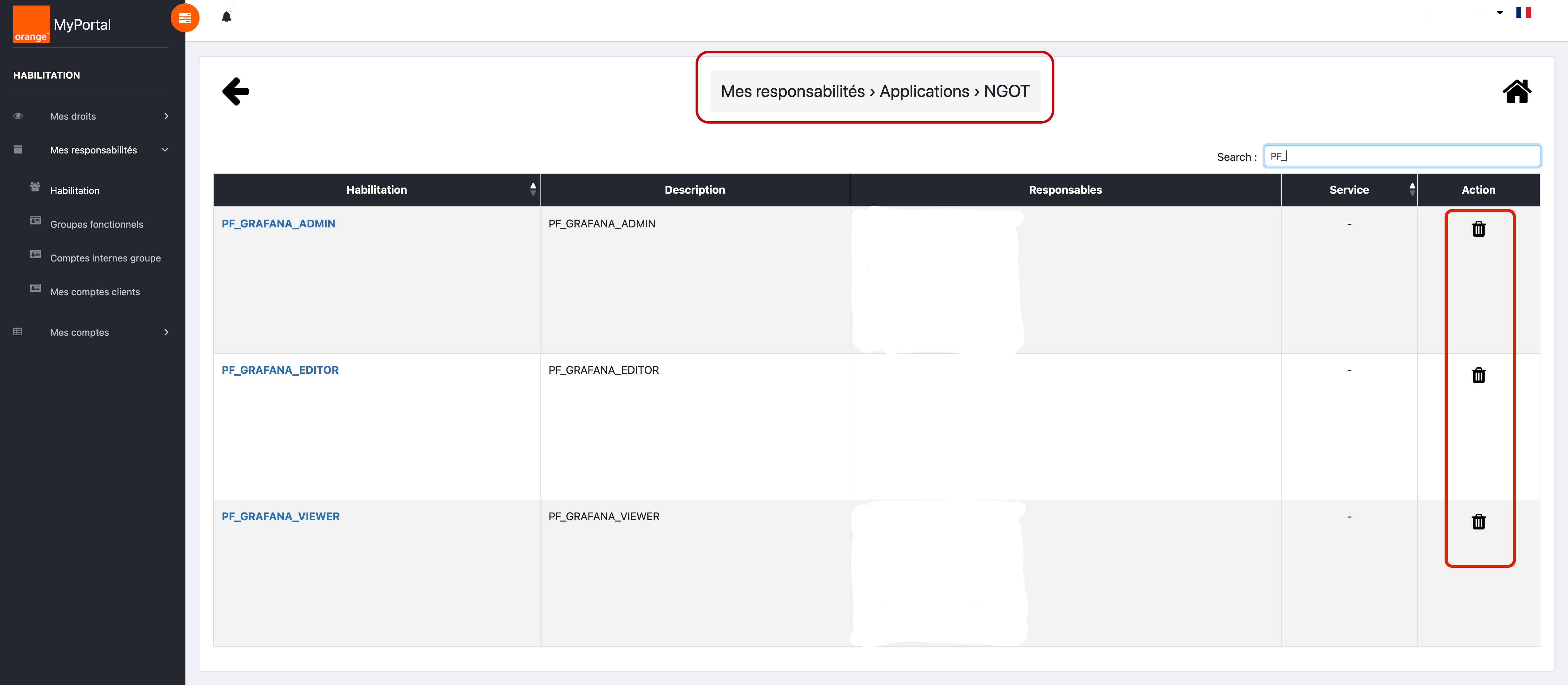 Habilitations dans MyPortal